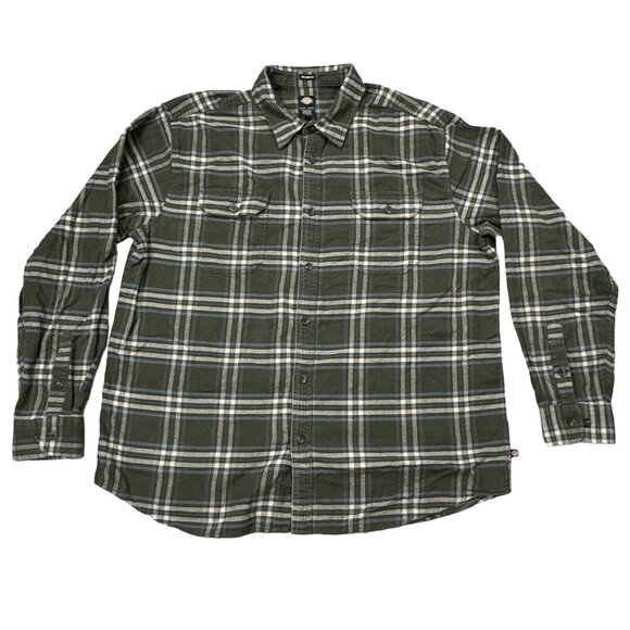 Dickies Mens Size XL Green Plaid Flannel Button Up Shirt Relaxed Fit Long Sleeve - Picture 1 of 12